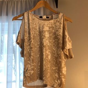 Off the shoulder velvet shirt.